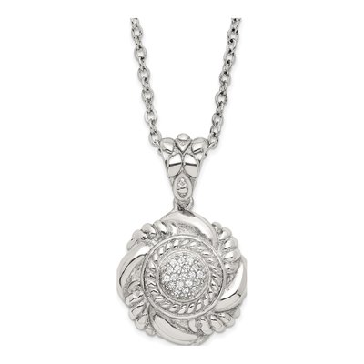 Sterling Silver CZ Fancy Twisted Circle Pendant Necklace