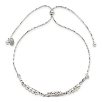 Sterling Silver Beaded 2-Strand Adjustable Bracelet – view 3