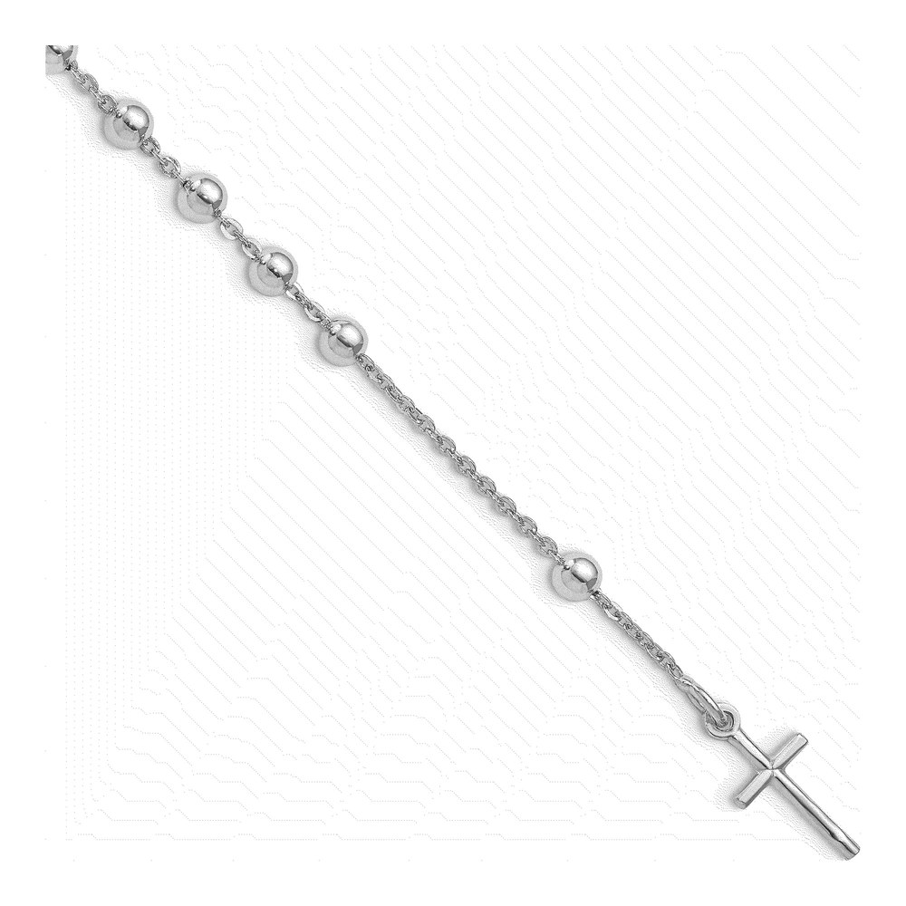 Sterling Silver Beaded Cross Bracelet, 7 in