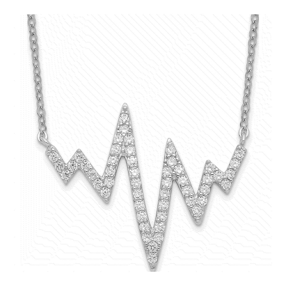 Sterling Silver CZ Heartbeat Necklace