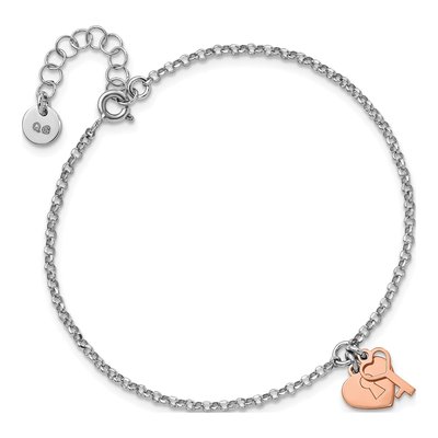 Rose Gold-Plated Sterling Silver Heart Key Bracelet – view 3