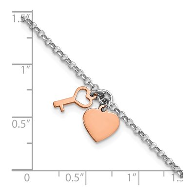 Rose Gold-Plated Sterling Silver Heart Key Bracelet – view 4