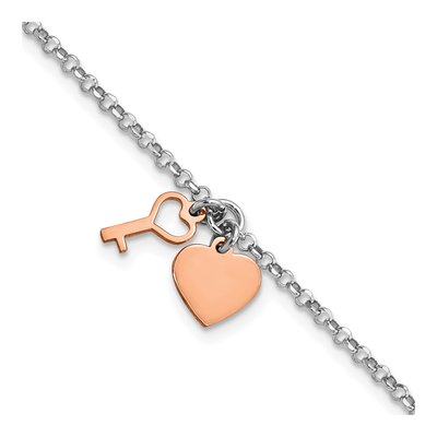 Rose Gold-Plated Sterling Silver Heart Key Bracelet
