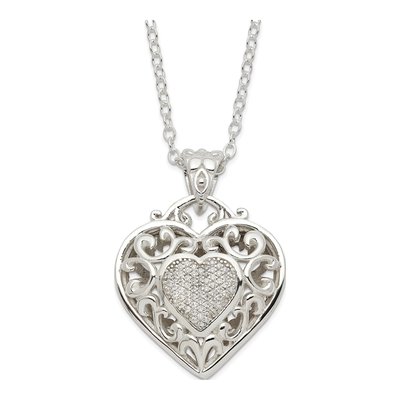 Sterling Silver CZ Heart Pendant Necklace