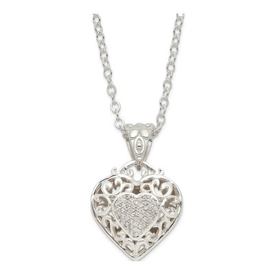 Sterling Silver CZ Heart Pendant Necklace