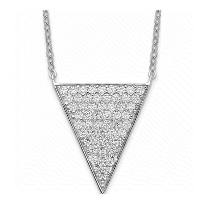 Sterling Silver CZ Triangle Pendant Necklace