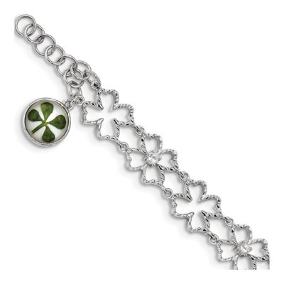 Sterling Silver CZ Clover Shell Bracelet