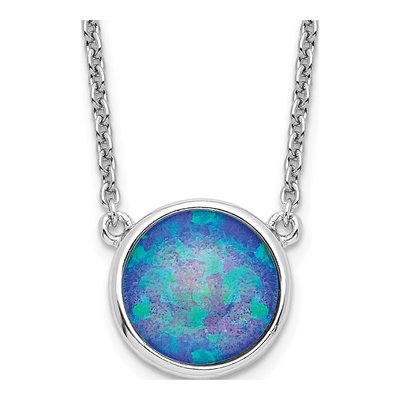 Sterling Silver Lab-Created Opal Pendant Necklace