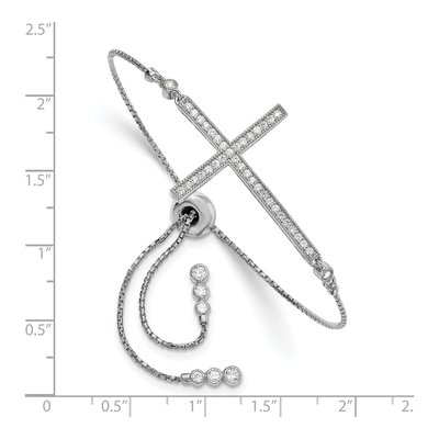 Sterling Silver CZ Sideways Cross Bracelet – view 2