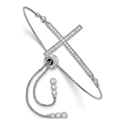 Sterling Silver CZ Sideways Cross Bracelet