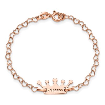 Rose Gold-Plated Sterling Silver Girls' Crown Heart Bracelet – view 5