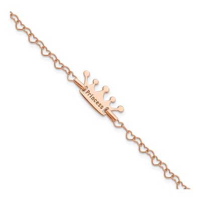 Rose Gold-Plated Sterling Silver Girls' Crown Heart Bracelet