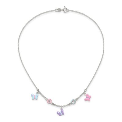 Sterling Silver Girl's Enamel Butterfly Pendant Necklace – view 4