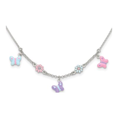Sterling Silver Girl's Enamel Butterfly Pendant Necklace