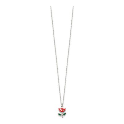 Sterling Silver Girls' Enameled Flower Pendant Necklace – view 3