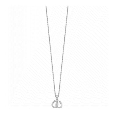 Sterling Silver CZ Double Horseshoe Pendant Necklace – view 3