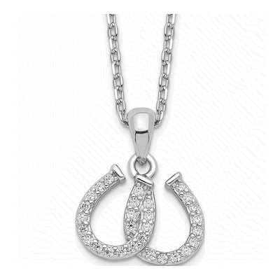 Sterling Silver CZ Double Horseshoe Pendant Necklace