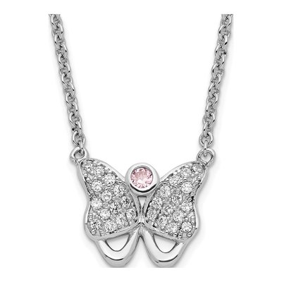 Sterling Silver CZ Butterfly Pendant Necklace