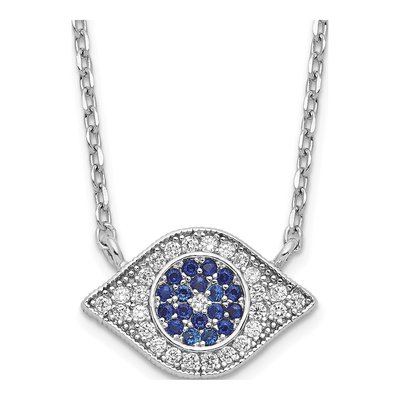 Sterling Silver CZ Evil Eye Pendant Necklace