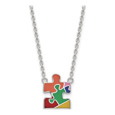 Sterling Silver Autism Puzzle Piece Pendant Necklace