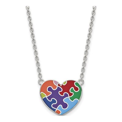 Sterling Silver Autism Heart Pendant Necklace