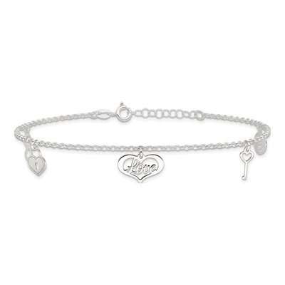 Sterling Silver Love Dangles Anklet – view 4