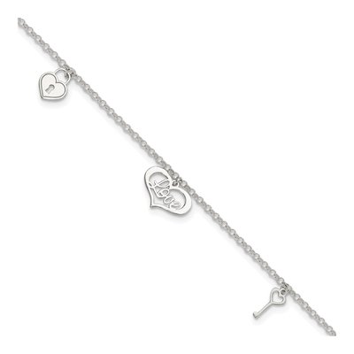 Sterling Silver Love Dangles Anklet