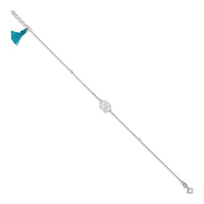 Sterling Silver Lotus Blue Tassel Anklet – view 3