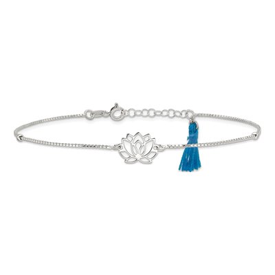 Sterling Silver Lotus Blue Tassel Anklet – view 4