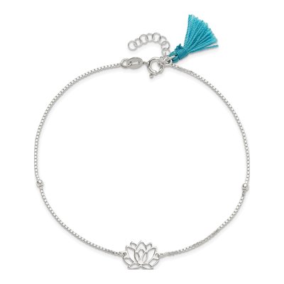 Sterling Silver Lotus Blue Tassel Anklet – view 6