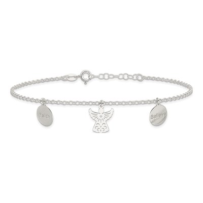 Sterling Silver Faith Believe Angel Anklet – view 4
