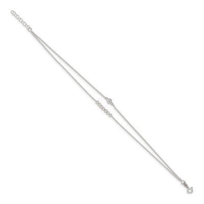 Sterling Silver CZ 2-Strand Beaded Anklet – view 3