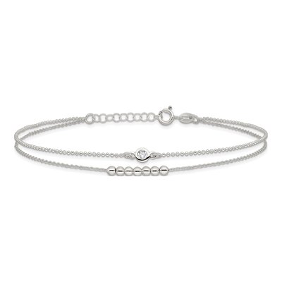 Sterling Silver CZ 2-Strand Beaded Anklet – view 4