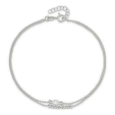 Sterling Silver CZ 2-Strand Beaded Anklet – view 6