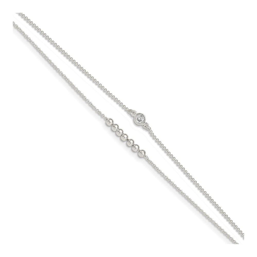 Sterling Silver CZ 2-Strand Beaded Anklet