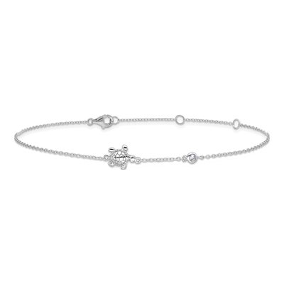 Sterling Silver CZ Turtle Anklet – view 4