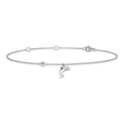 Sterling Silver CZ Dolphin Anklet – view 4