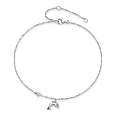 Sterling Silver CZ Dolphin Anklet – view 6