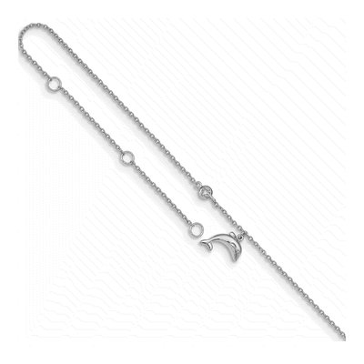 Sterling Silver CZ Dolphin Anklet