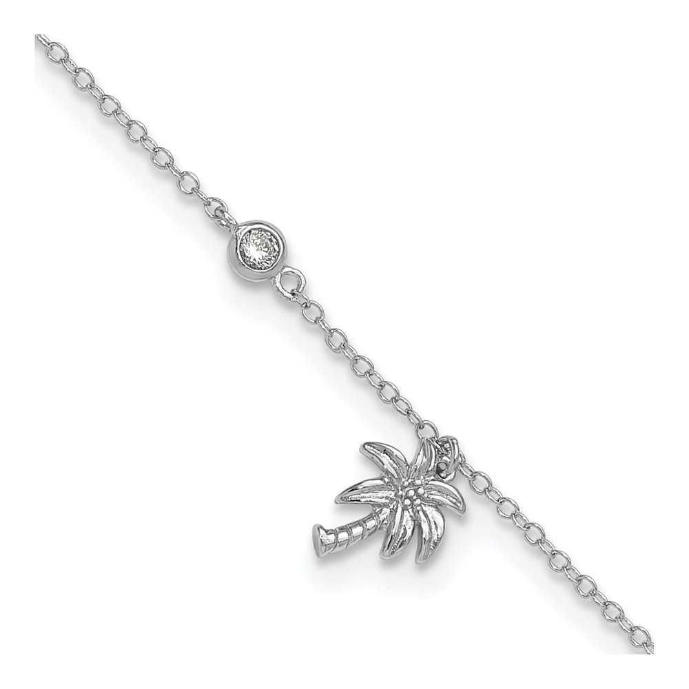 Sterling Silver CZ Palm Tree Anklet
