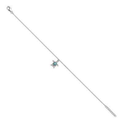 Sterling Silver Lab-Created Opal Turtle Anklet – view 3