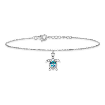 Sterling Silver Lab-Created Opal Turtle Anklet – view 4