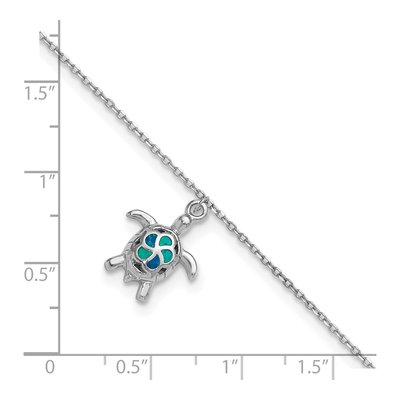 Sterling Silver Lab-Created Opal Turtle Anklet – view 5