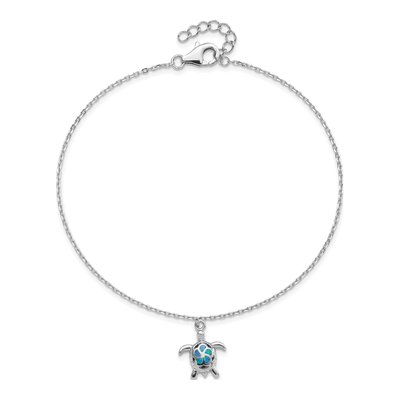 Sterling Silver Lab-Created Opal Turtle Anklet – view 6