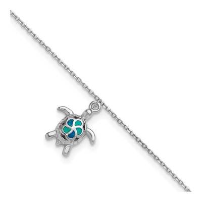 Sterling Silver Lab-Created Opal Turtle Anklet