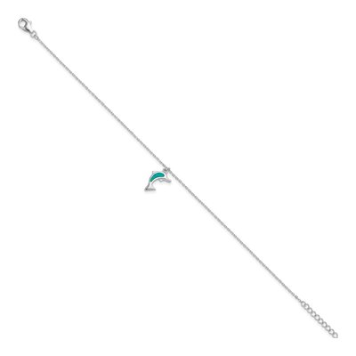 Sterling Silver Lab-Created Opal Dolphin Anklet – view 3
