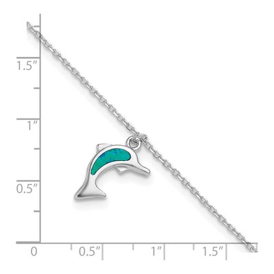 Sterling Silver Lab-Created Opal Dolphin Anklet – view 5