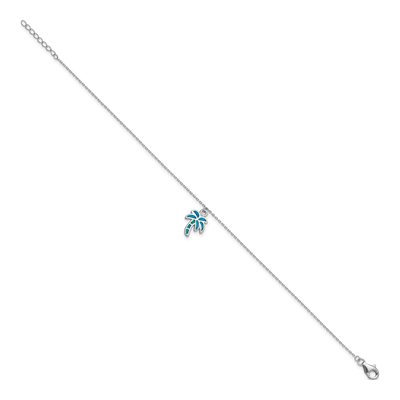 Sterling Silver Lab-Created Opal Palm Tree Anklet – view 3