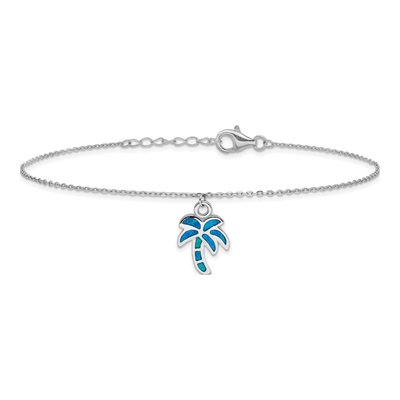 Sterling Silver Lab-Created Opal Palm Tree Anklet – view 4