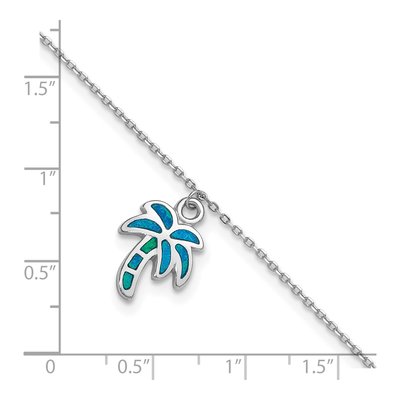 Sterling Silver Lab-Created Opal Palm Tree Anklet – view 5